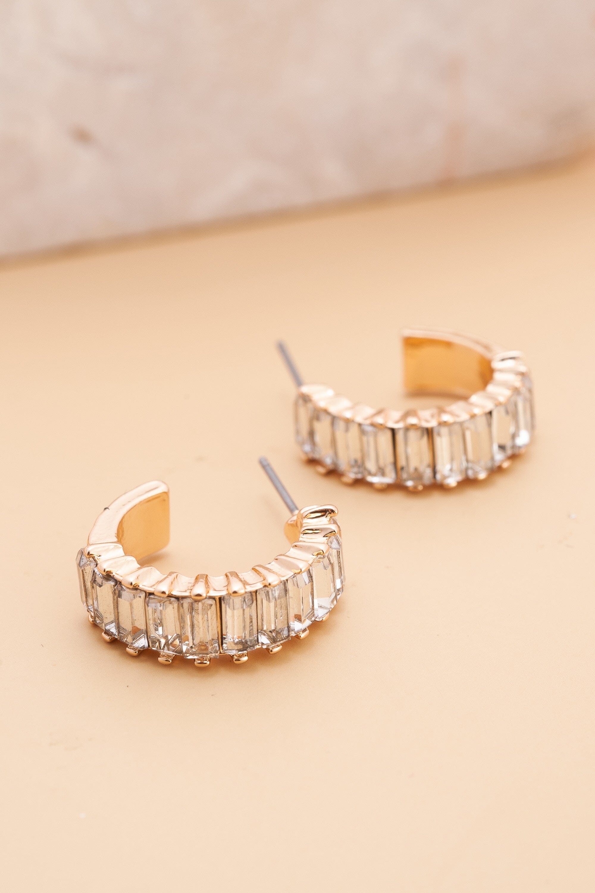 Baguette Stone Gold Circle Hoop Earrings Jewelry Wall to Wall 