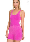 Vintage Wash Sports Romper Jumpsuit &amp; Rompers Zenana S/M Neon Hot Pink 