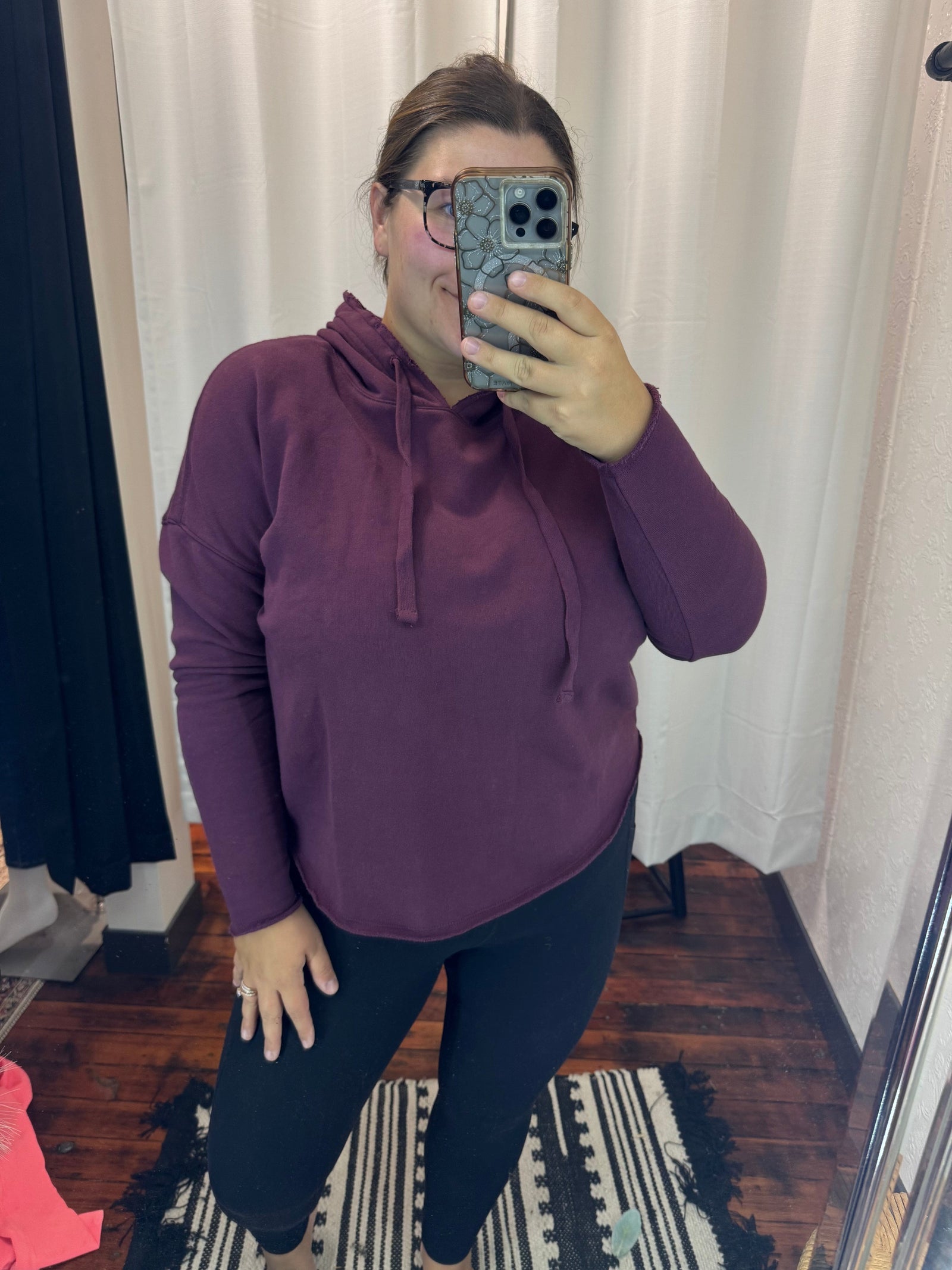 Dark Plum Everyday Raw Hem Hoodie Long sleeve Mono B 