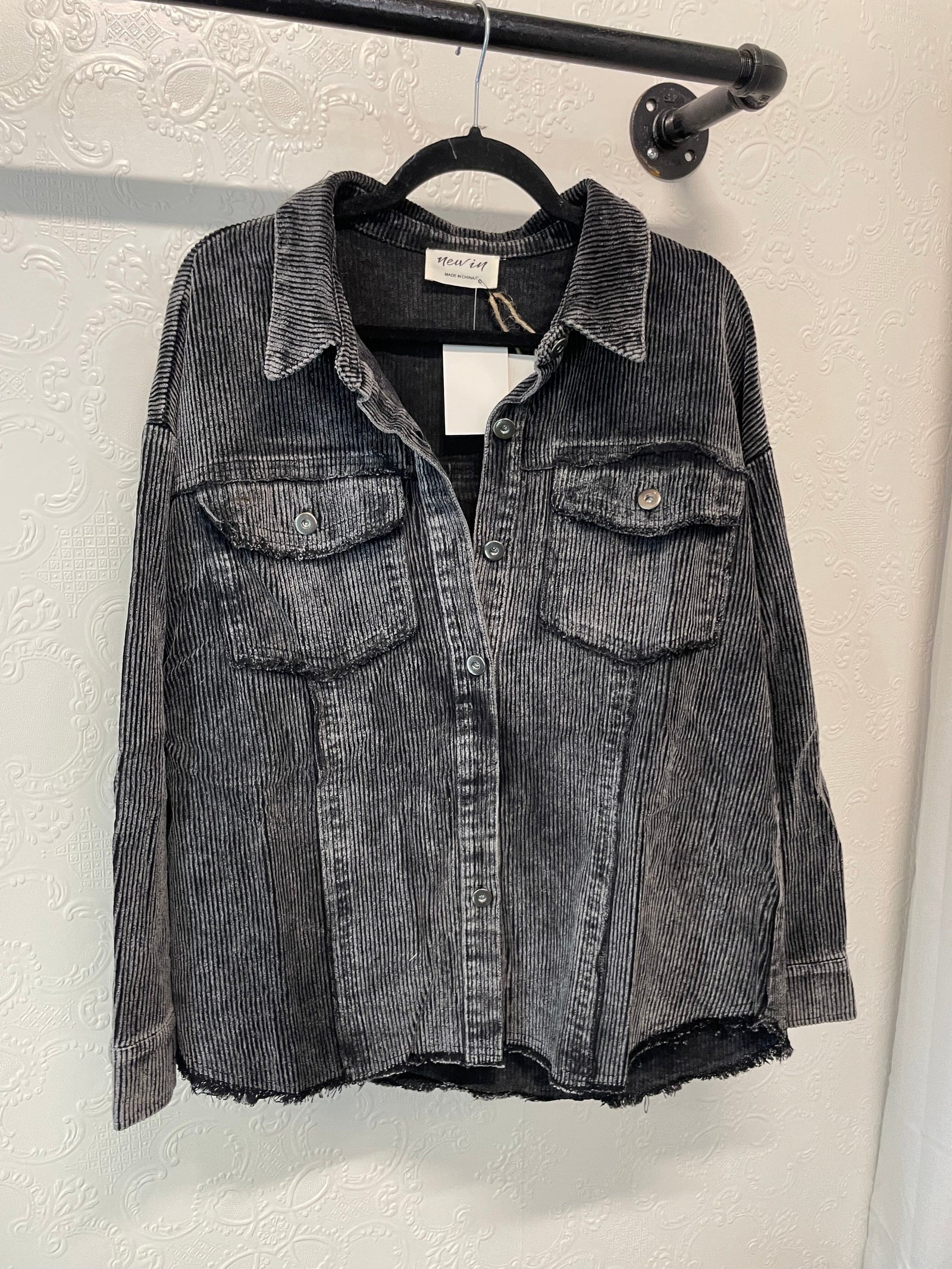 Black Washed Oversized Corduroy Shacket Cardigan Very J 