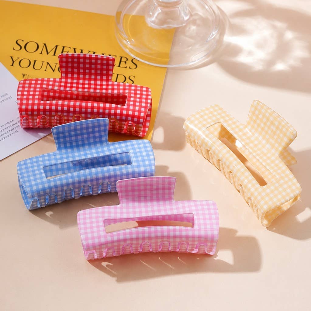 Large Pastel Gingham Hair Claw Clip | 40H1107: BLUE JOSSLYN by wall to wall 