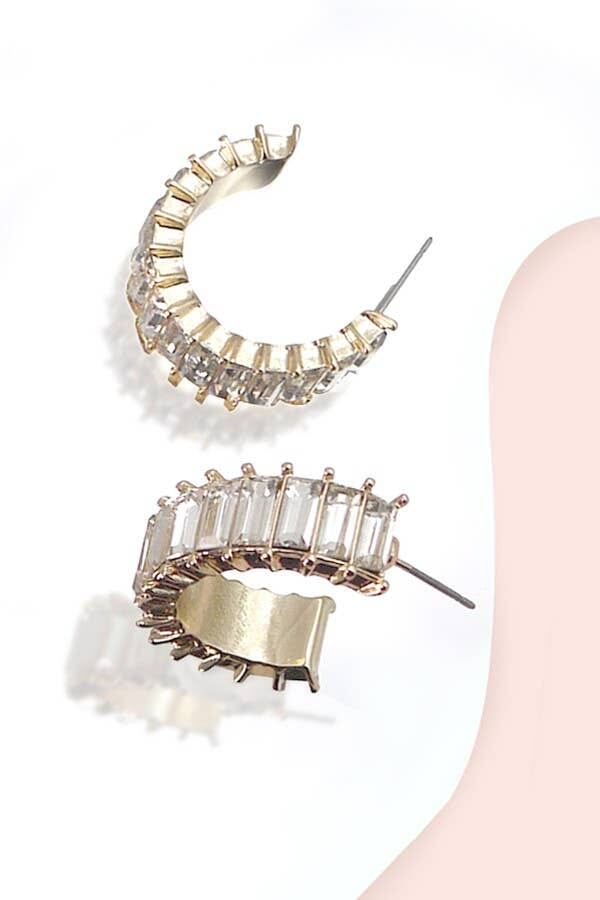 CLASSIC BAGUETTE RHINESTONE HOOP EARRING | 31E23463: GOLD JOSSLYN by wall to wall 
