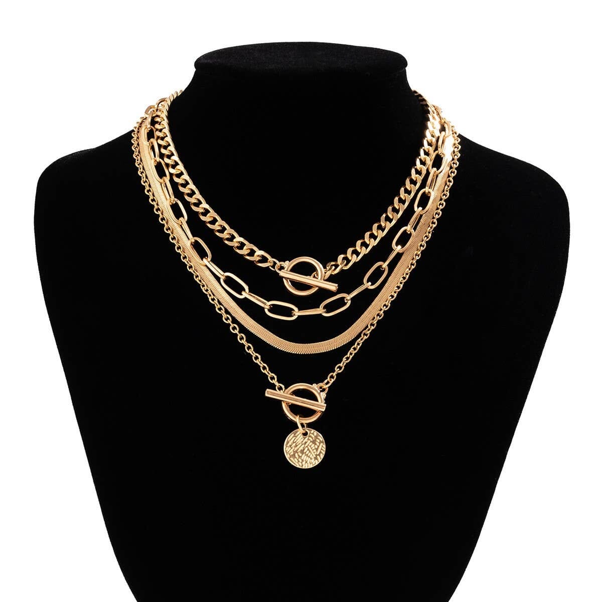 MULTI LAYER TOGGLE HERRINGBONE COIN NECKLACE | 40NK9651: GOLD JOSSLYN by wall to wall 