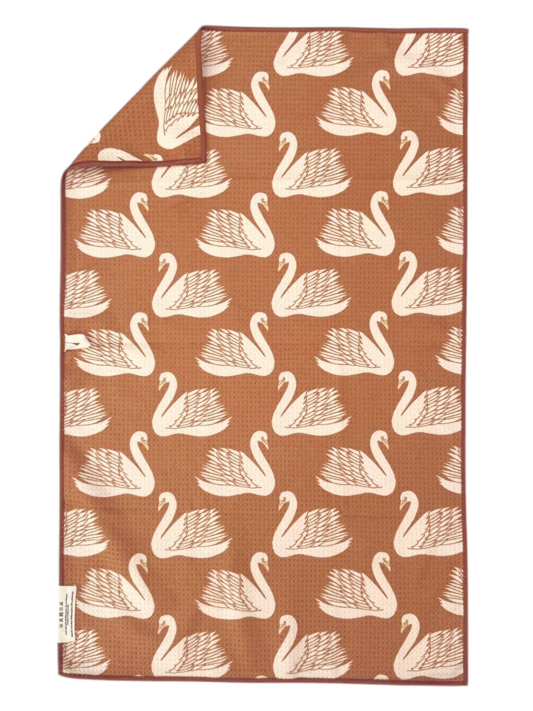 Swan Lake: Double-Sided Hand Towel: Brown/Cream / 17x27 in / Hand Towel Crae.Home 