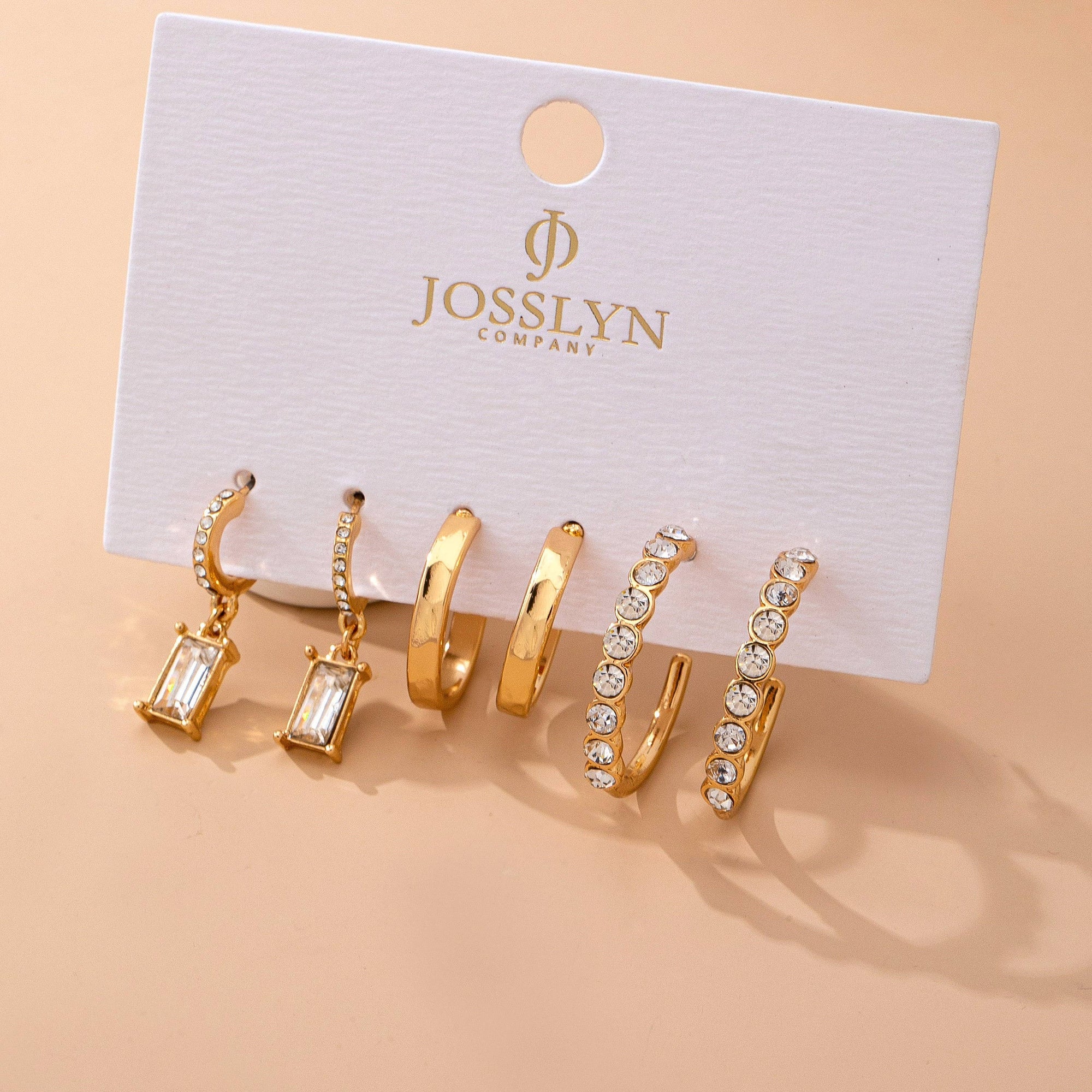 Crystal-Accented Gold Hoop Earring Set | 80E61945: Gold JOSSLYN by wall to wall 