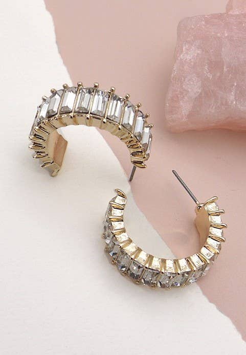 CLASSIC BAGUETTE RHINESTONE HOOP EARRING | 31E23463: GOLD JOSSLYN by wall to wall 