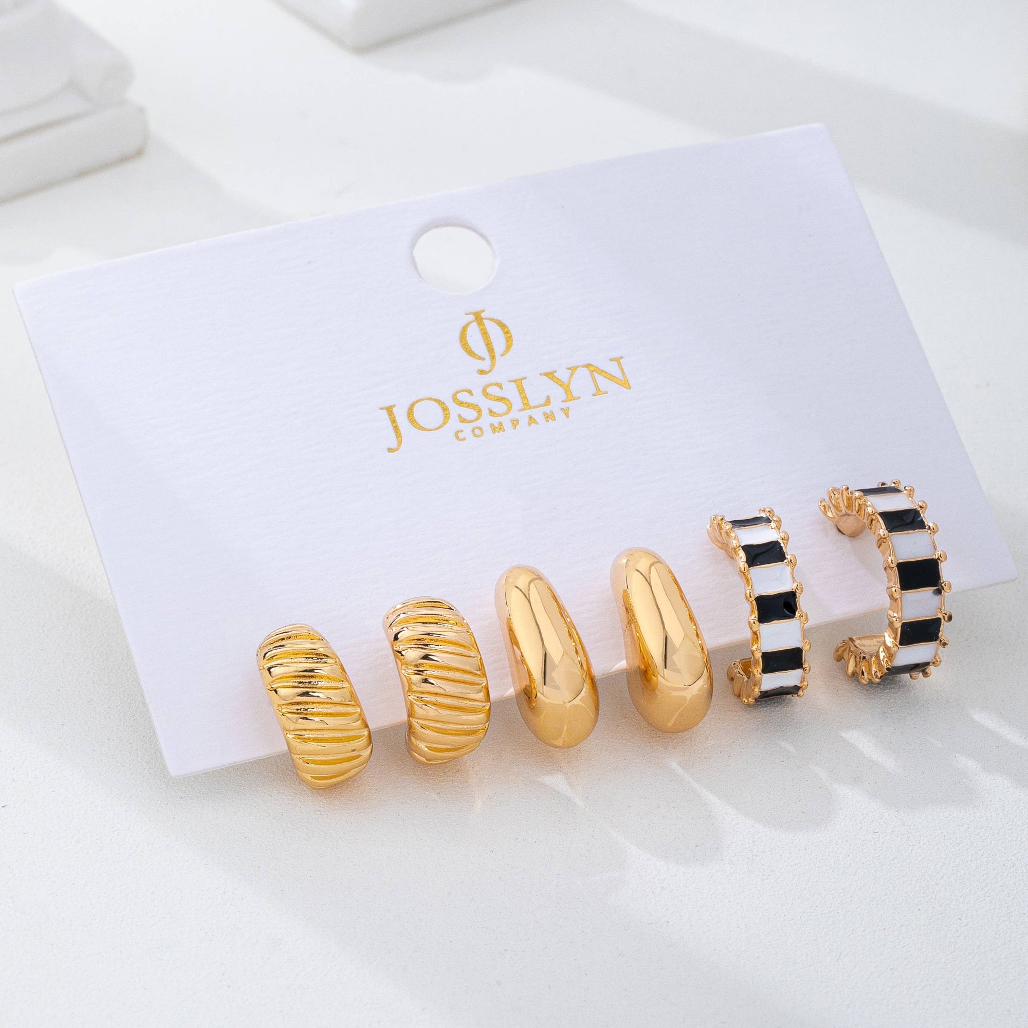 Checker Textured Huggie Hoop Trio Earrings | 80E62201: Gold JOSSLYN by wall to wall 