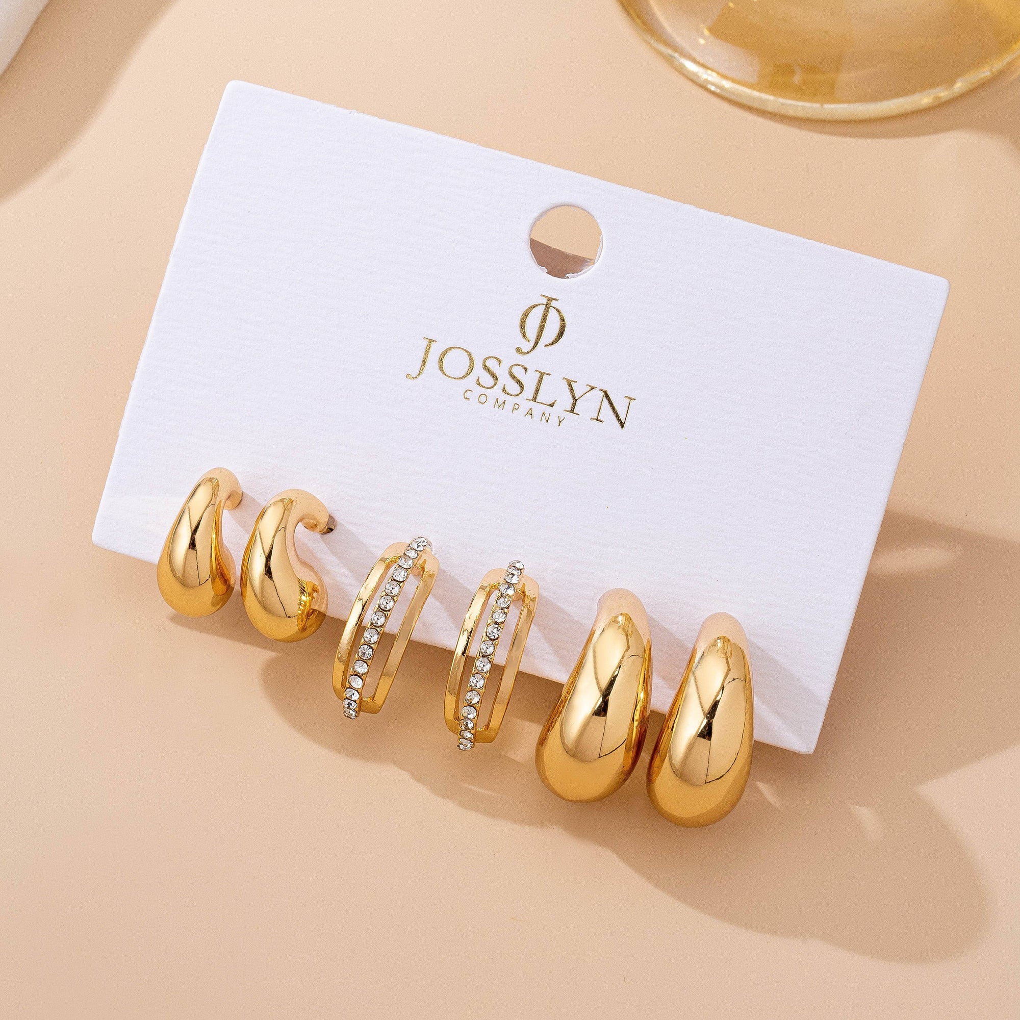 Chunky Hoop Rhinestone Trio Earring Set | 80E61673: GOLD JOSSLYN by wall to wall 