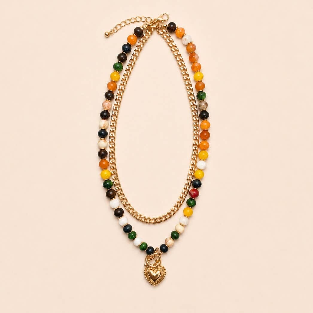 Multi Layer Pendant Resin Beaded Necklaces | 40NK9753: HEART JOSSLYN by wall to wall 