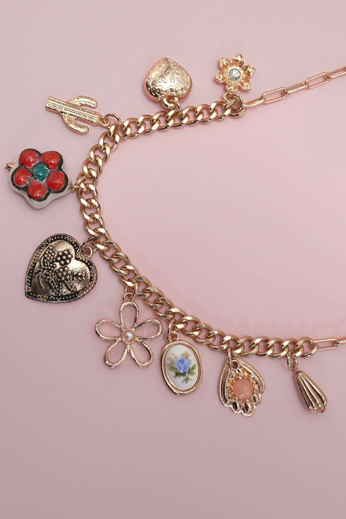 CHARM NECKLACE- BOHO PORCELAIN FLORAL CACTUS | 80N92249: GOLD JOSSLYN by wall to wall 