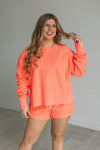 Neon Coral Cropped Corded Split Hem Crewneck Sweatshirt Long sleeve moon Ryder 