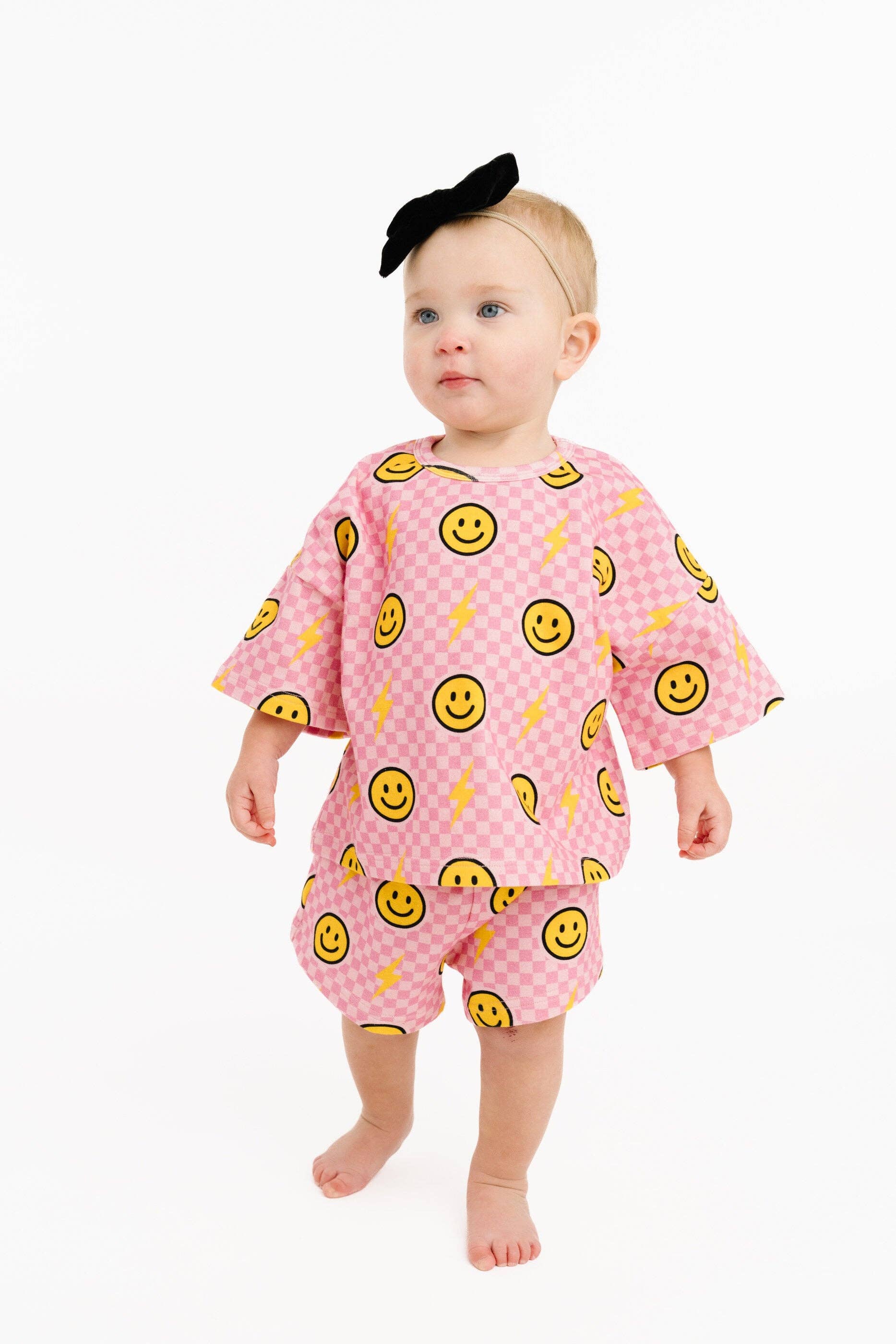 Pink Bolt Check Slouchy Set: 3T Little One Shop 