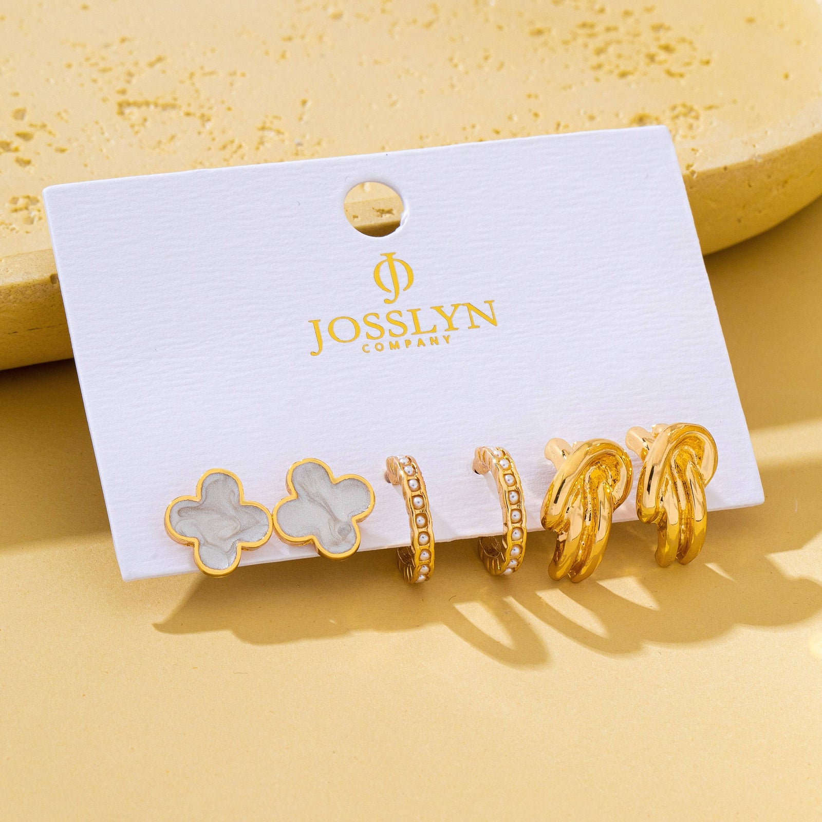 Gold-Tone Clover Pearl Huggie Hoop Earring Trio Set|80E62320: Gold JOSSLYN by wall to wall 