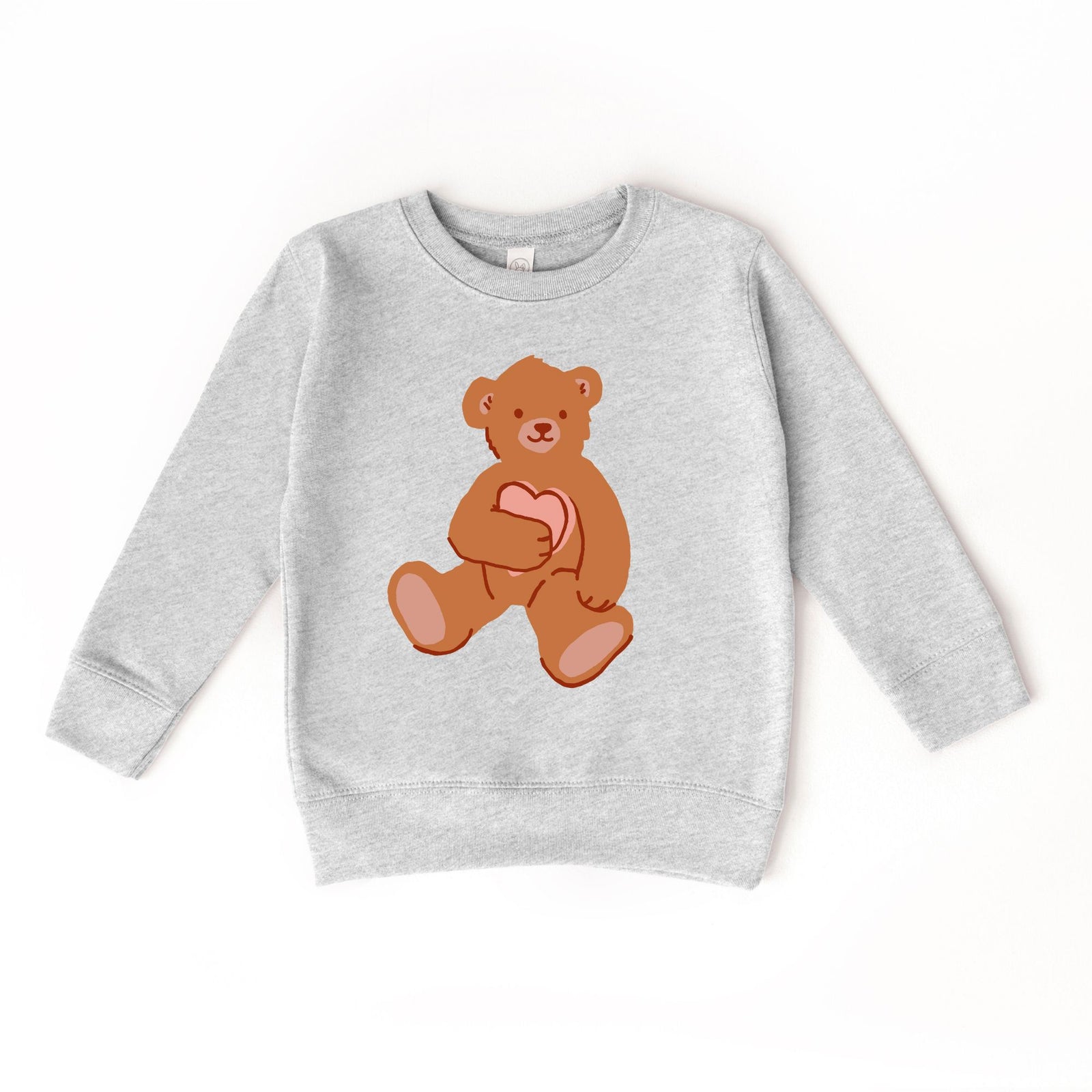 Bear Holding Heart Valentines Day Kids sweatshirt : Grey / 5/6 T Benny & Ray Apparel 