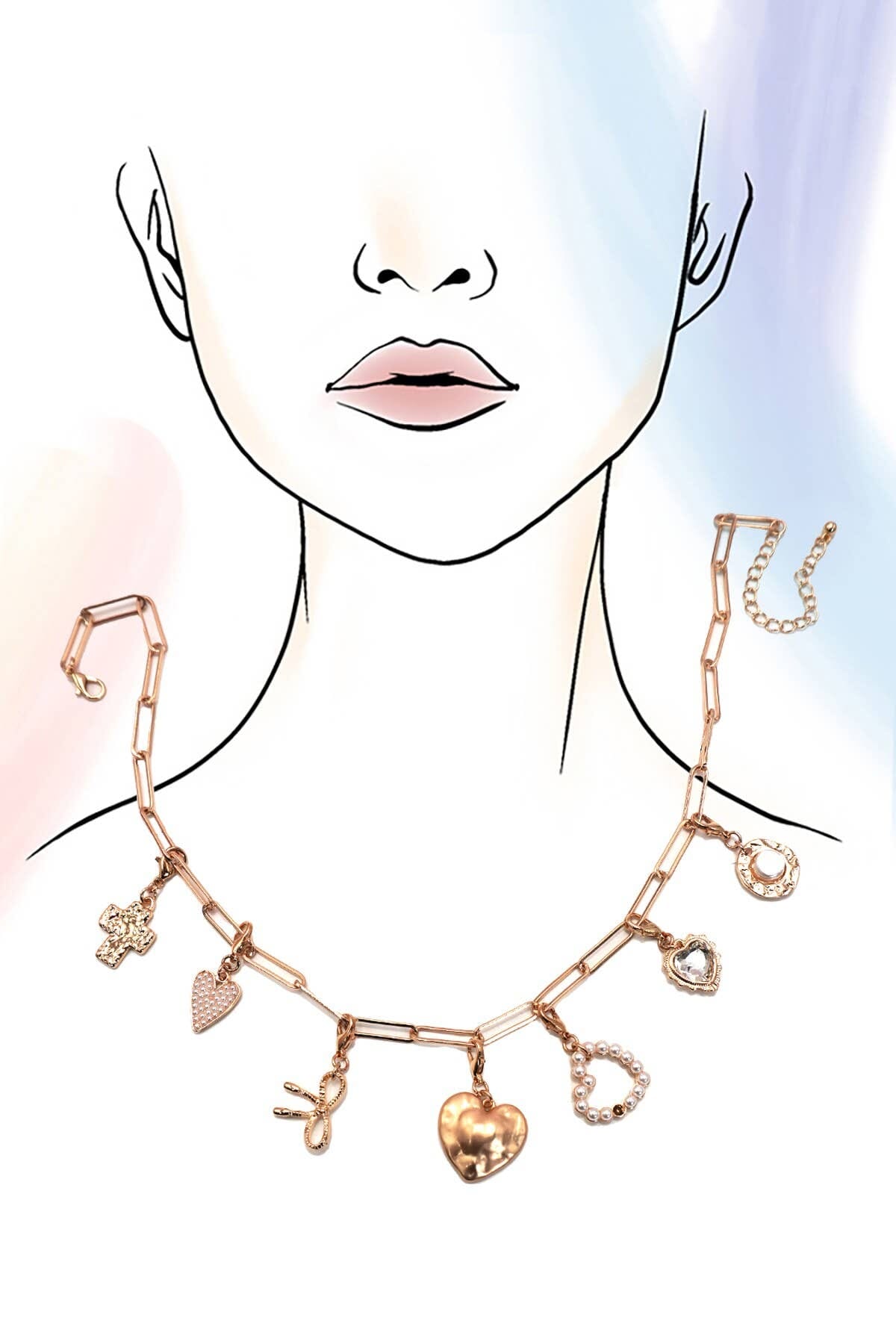 BOW HEART REMOVABLE MULTI CHARM NECKLACE | 80N91474: Gold JOSSLYN by wall to wall 