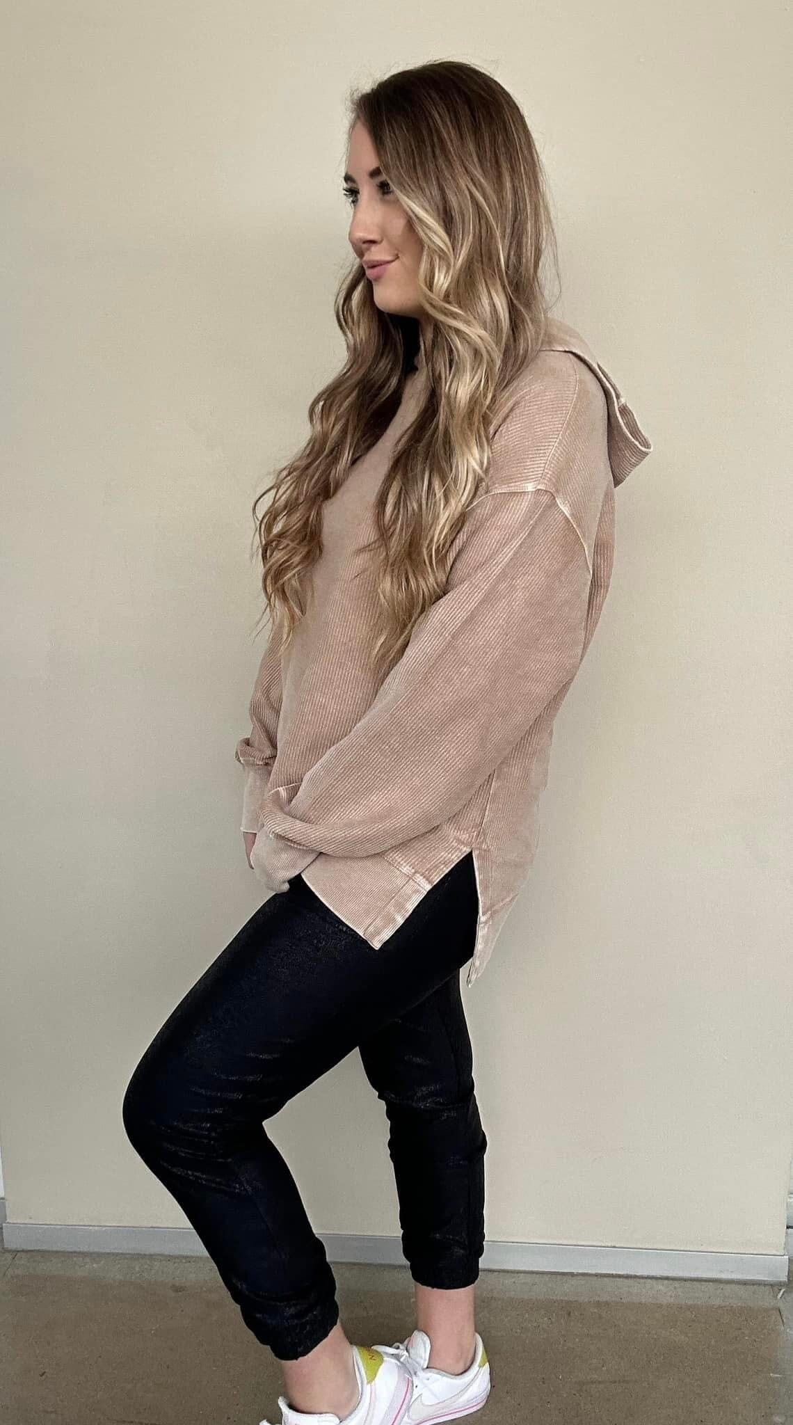 Mocha Corded Hooded Pullover Long sleeve moon Ryder 