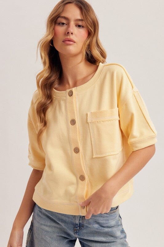 Butter Yellow Button Down Short Sleeve Top Short sleeve Hem &amp; Thread 