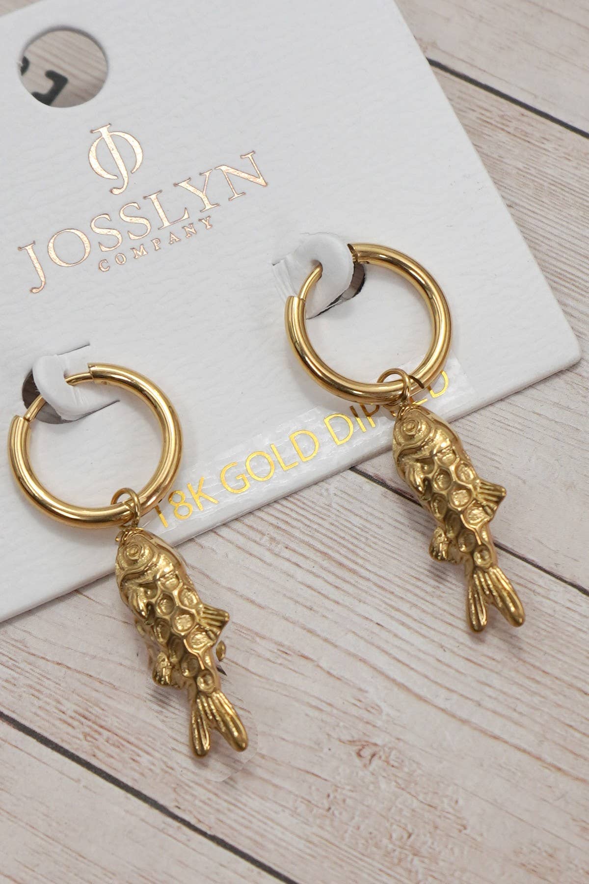 18K STAINLESS STEEL TARNISH FREE FISH EARRINGS | 40E395: GOLD JOSSLYN by wall to wall 
