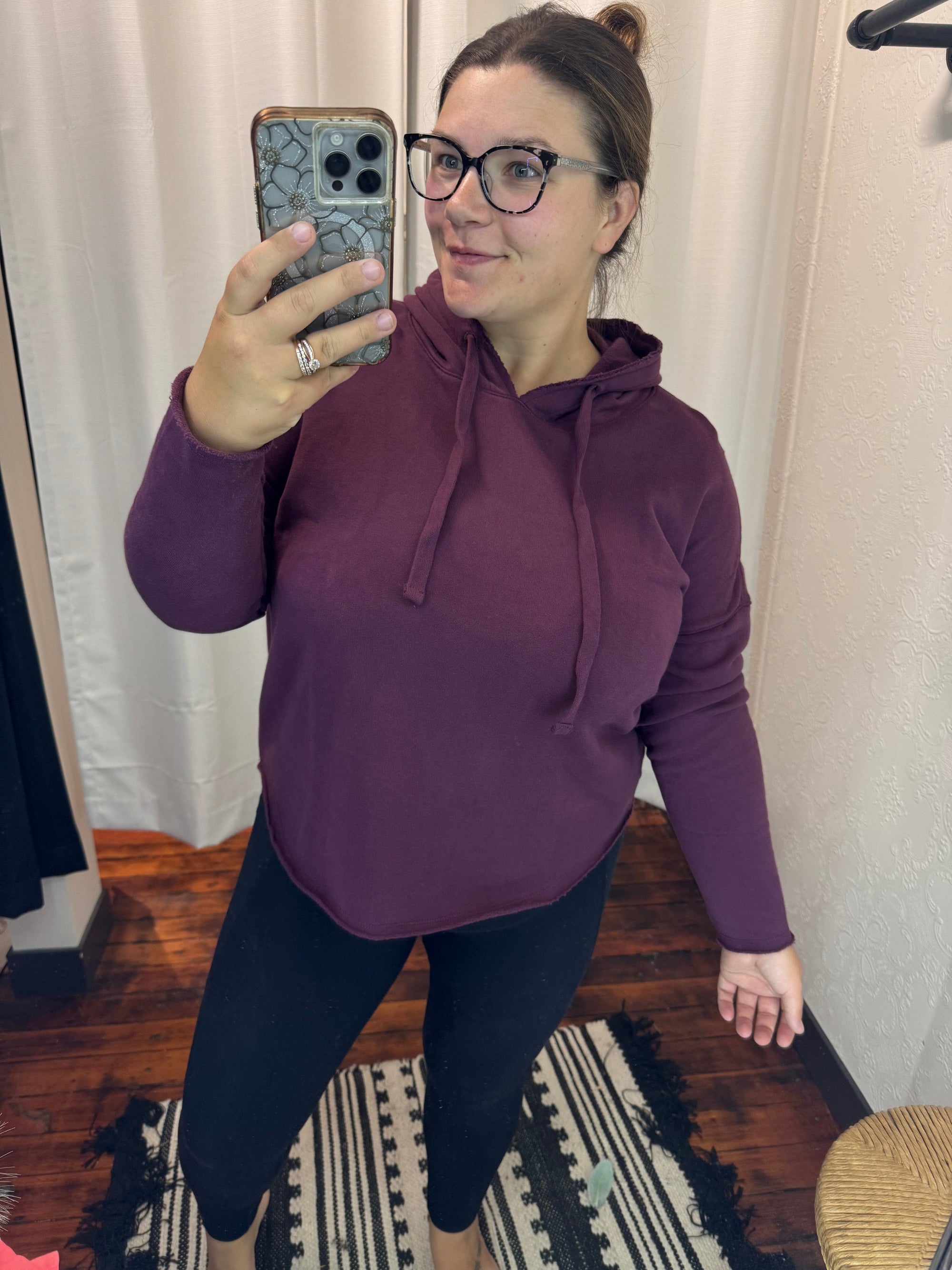 Dark Plum Everyday Raw Hem Hoodie Long sleeve Mono B 