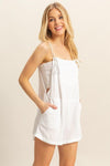 Off White Linen Adjustable Tie Romper Double Hyfve 