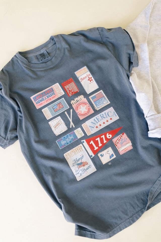 Patriotic Matchbox Blue Unisex Comfort Colors Graphic Tee Short sleeve Chaudoin Creations 