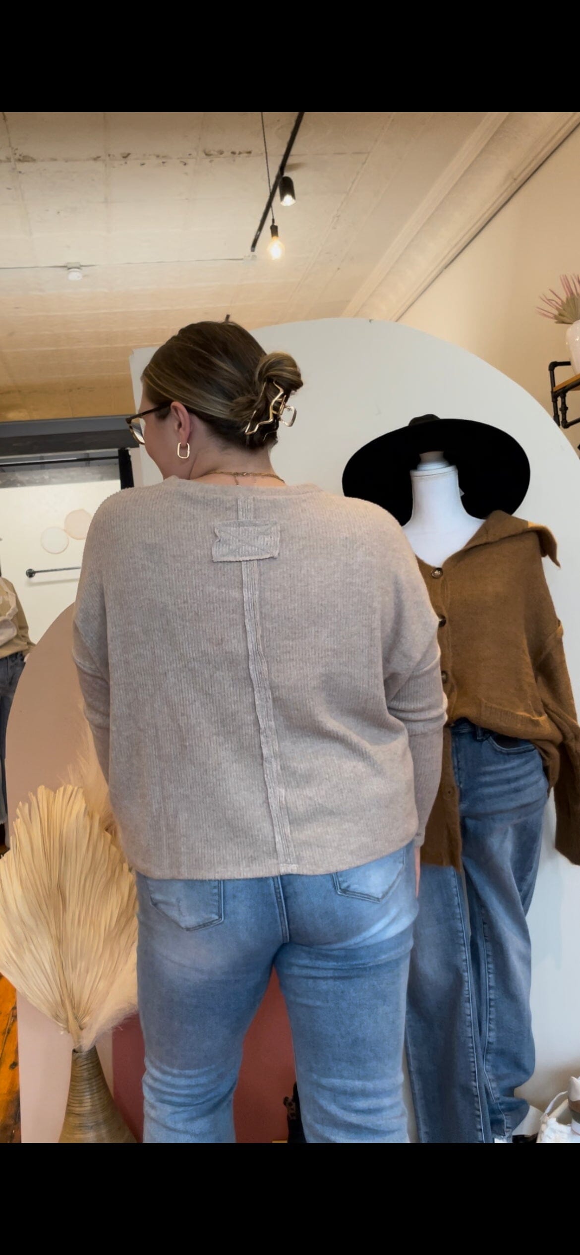 Heather Mocha Ribbed Dolman Sleeve Sweater Long sleeve Zenana 