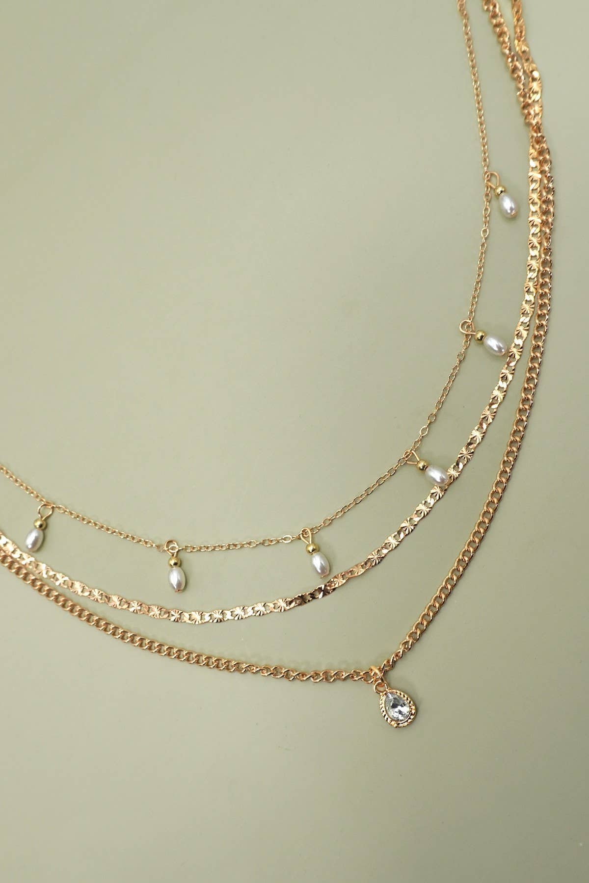 MULTI LAYER STONE CHAIN TEARDROP CHARM NECKLACE | 40NK9637: GOLD JOSSLYN by wall to wall 
