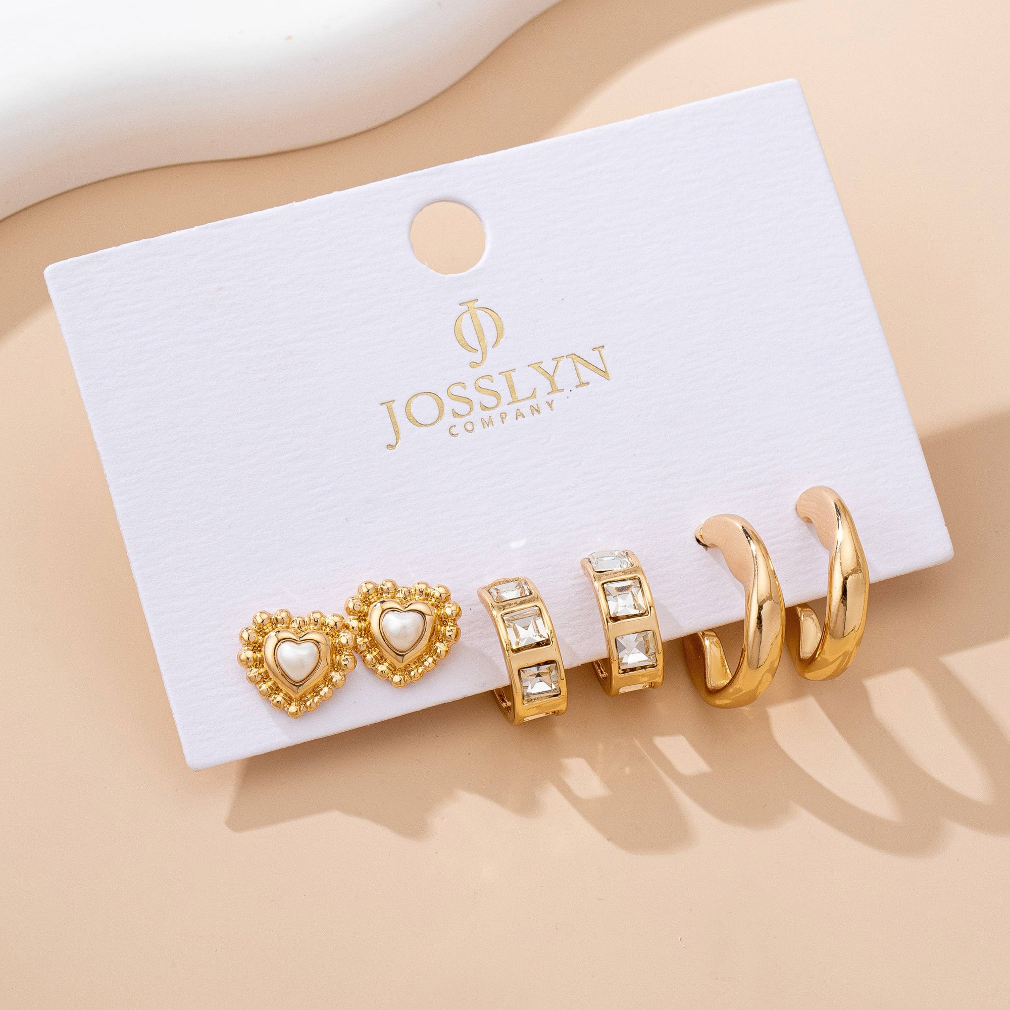 Pearl Heart &amp; Rhinestone Huggie Hoop Trio Earring | 80E61757: GOLD JOSSLYN by wall to wall 