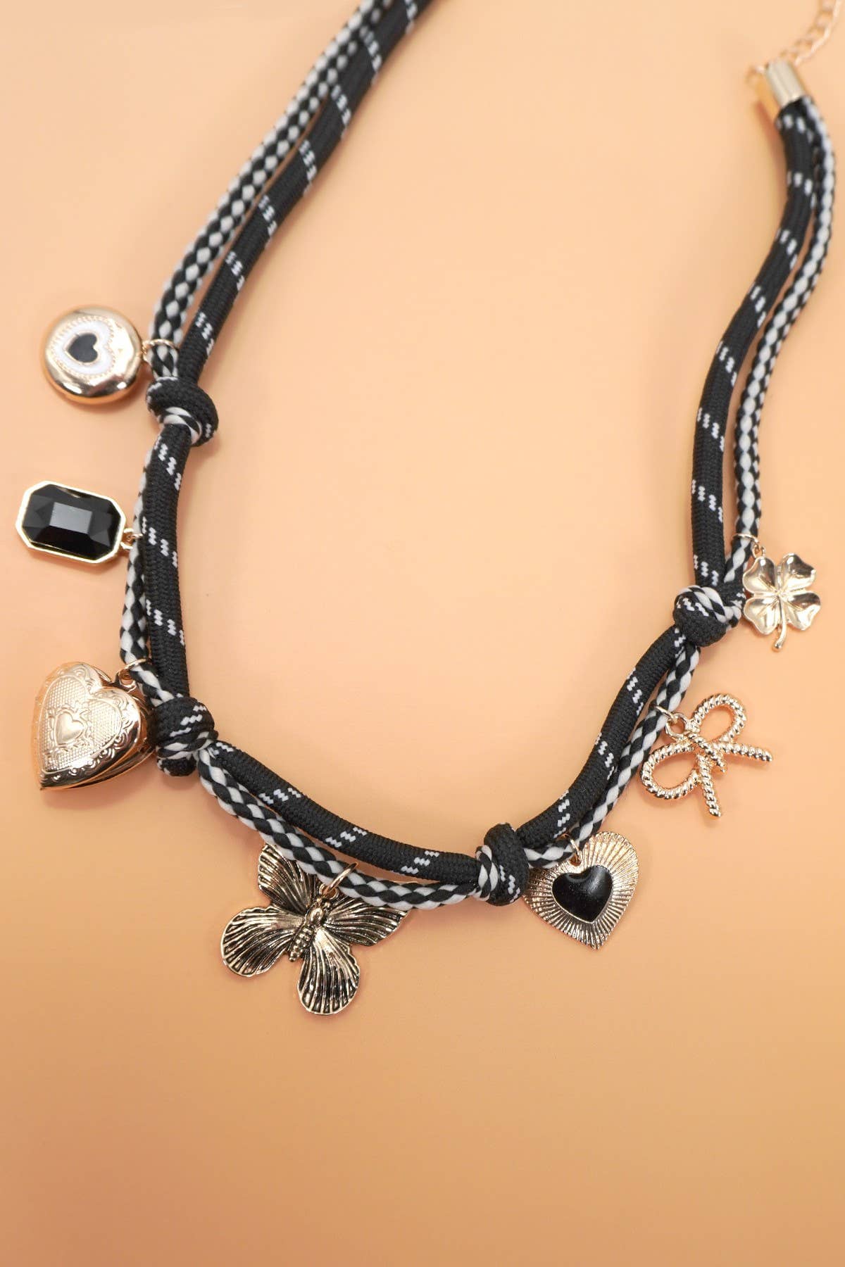 DOUBLE CORD CHARM NECKLACE - HEART LOCKET CLOVER | 80N92317: GOLD JOSSLYN by wall to wall 