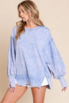 Sky Blue Mineral Washed Side Slit Detail Sweatshirt Long sleeve sewn and seen 
