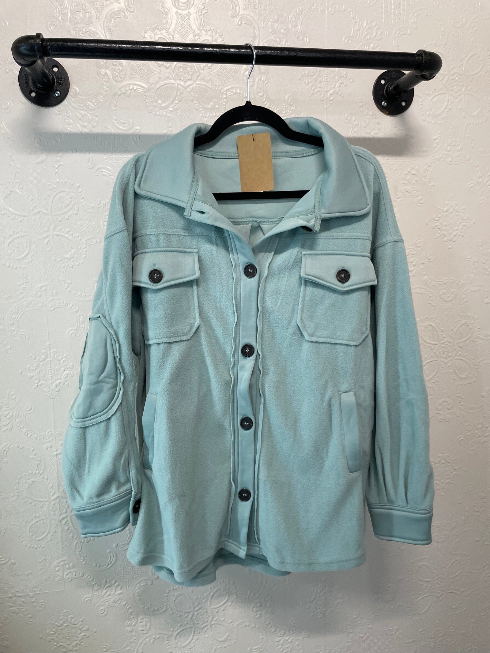 Dusty Green Oversized Fleece Shacket Cardigan Zenana 