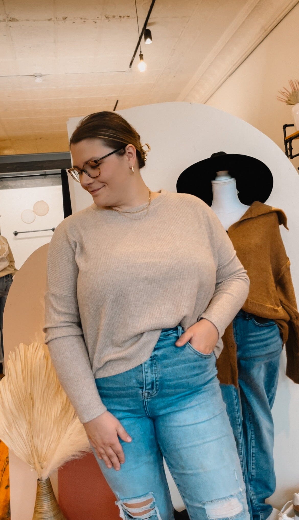Heather Mocha Ribbed Dolman Sleeve Sweater Long sleeve Zenana 