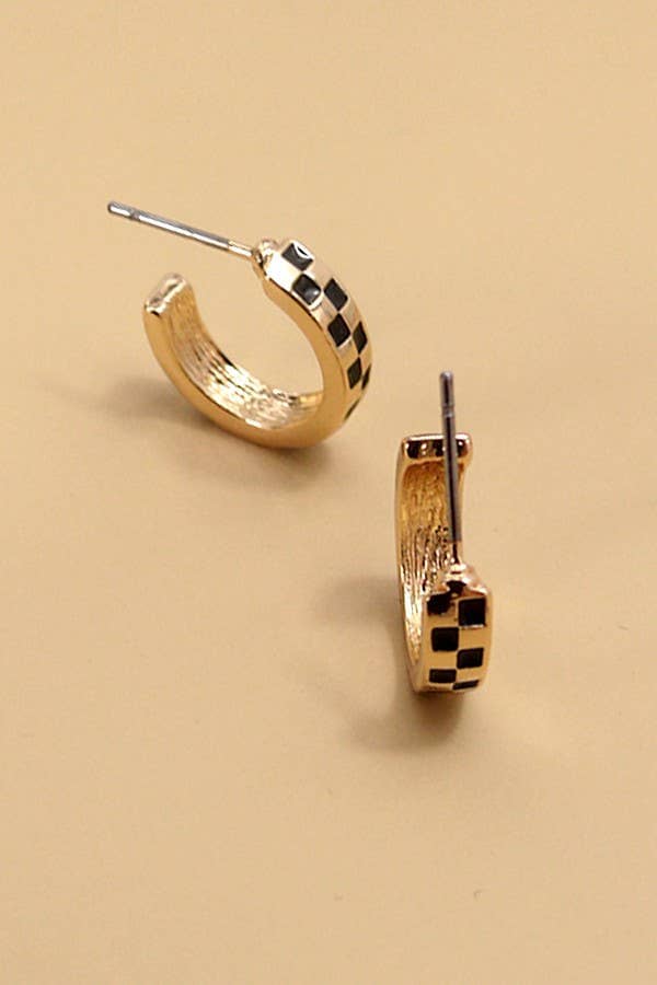 MINI CHECKER HOOP HUGGIE EARRINGS | 31E24864: Gold/black JOSSLYN by wall to wall 
