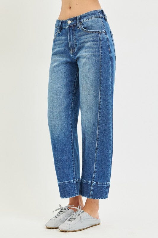 Risen Medium Wash Slouchy Barrel Mid Rise Jeans Bottoms Risen 