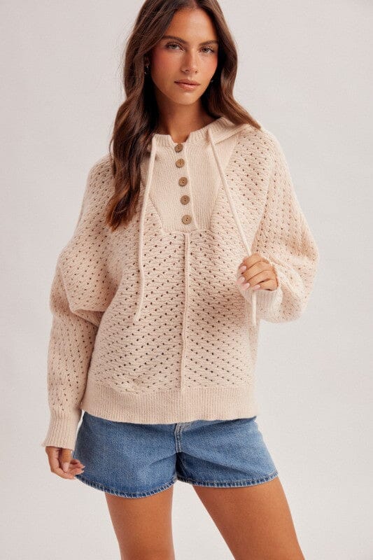 Cream Hooded Open Knit Long Sleeve Sweater Long sleeve Hem &amp; Thread 