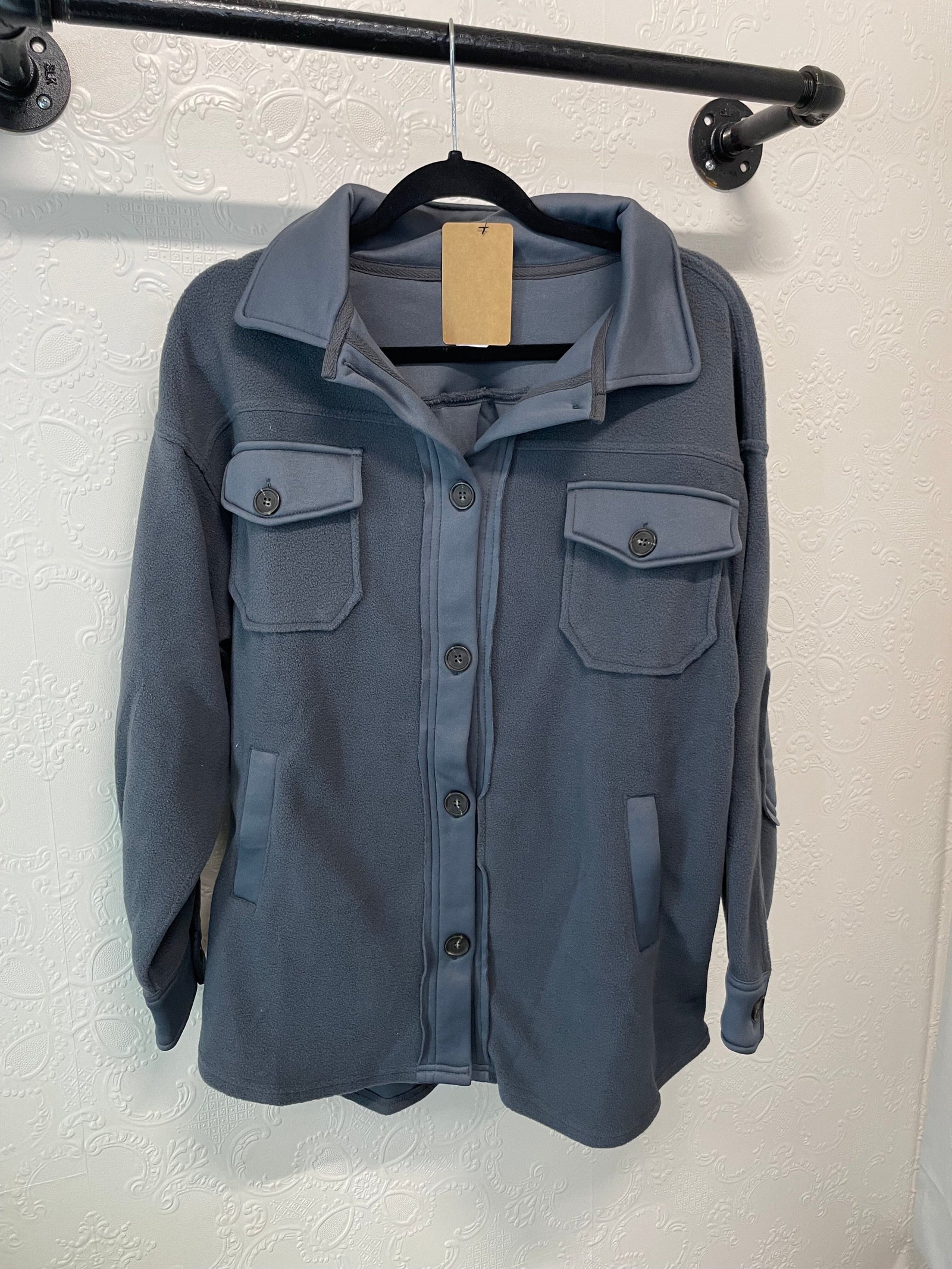 Ash Grey Oversized Fleece Shacket Cardigan Zenana 