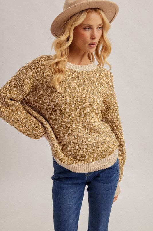 Olive Green Geometric Pattern Long Sleeve Sweater Long sleeve Hem &amp; Thread 