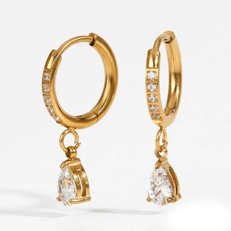 18K STAINLESS STEEL TARNISH FREE CRYSTAL EARRINGS | 40E471: TEARDROP JOSSLYN by wall to wall 