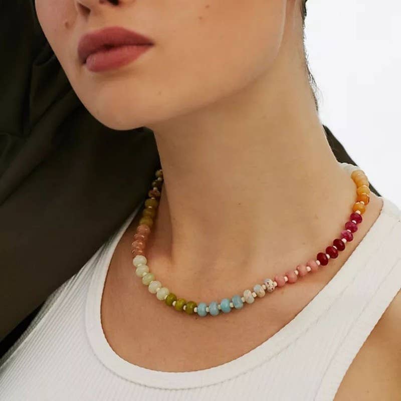 Natural Stone Semi-Precious Glass Mixed Necklace | 40NK9694: B JOSSLYN by wall to wall 