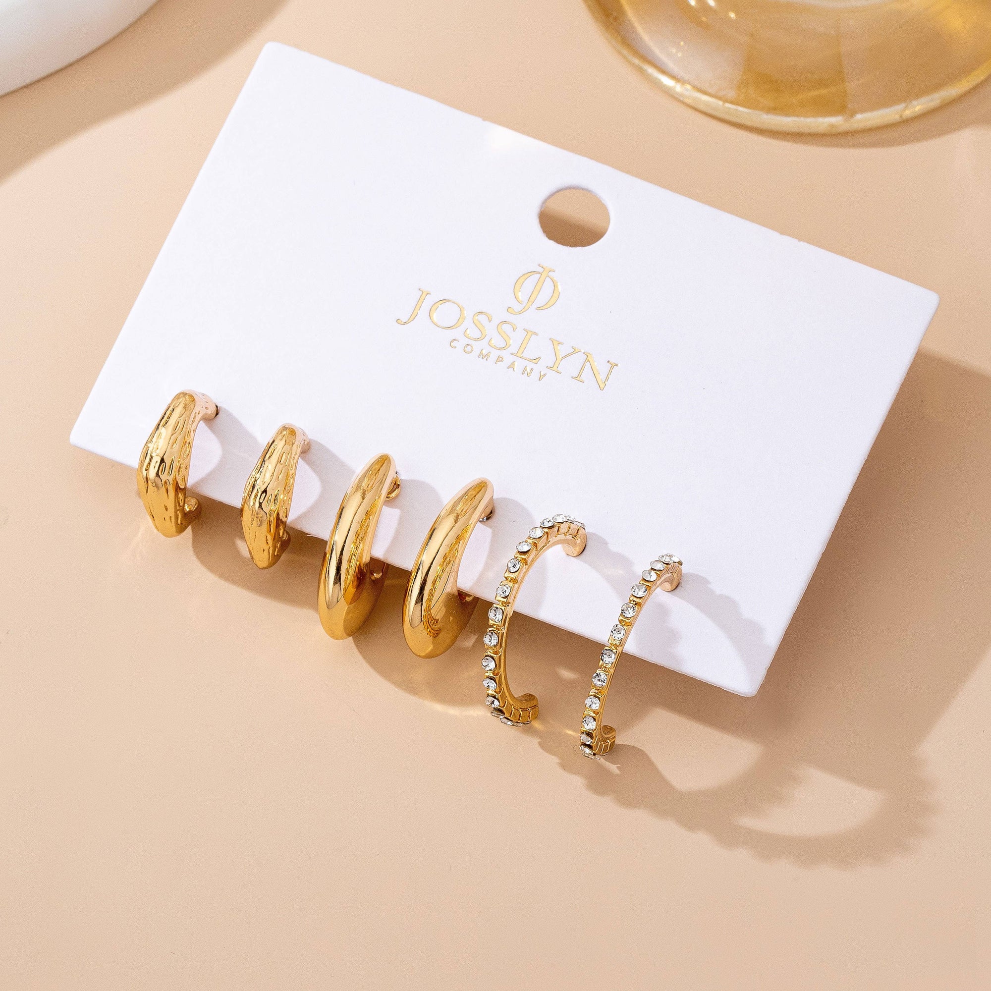 Tapered Rhinestone Huggie Hoop Trio Earring | 80E61671: GOLD JOSSLYN by wall to wall 