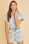 Lola Washed Denim Button Down Romper Jumpsuits &amp; Rompers Anniewear 