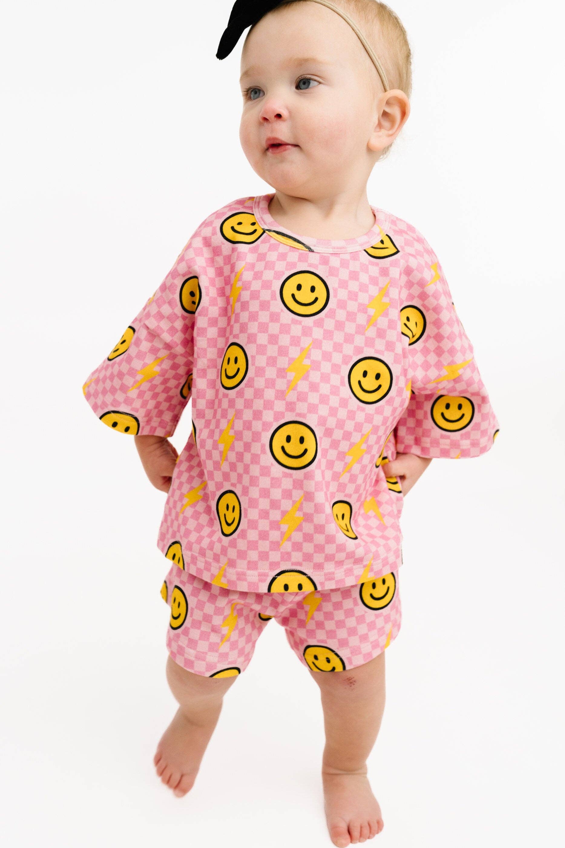 Pink Bolt Check Slouchy Set: 2T Little One Shop 