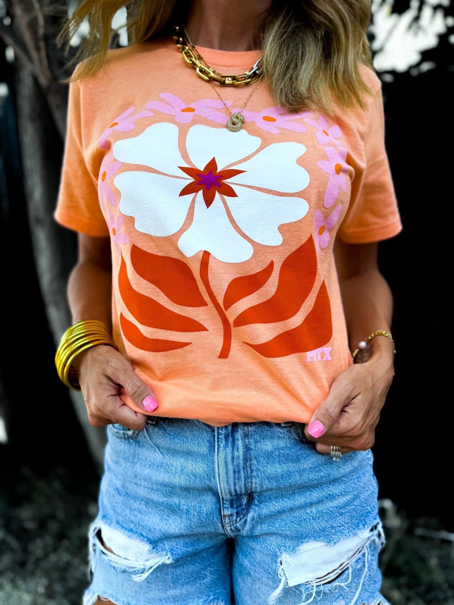 Neon Bloom Orange Graphic Tee Short sleeve PPTX 