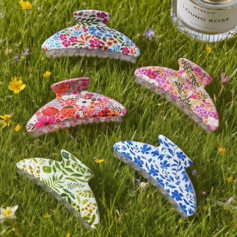 Floral Print Hair Claw Clips | 40H1054: Red JOSSLYN by wall to wall 