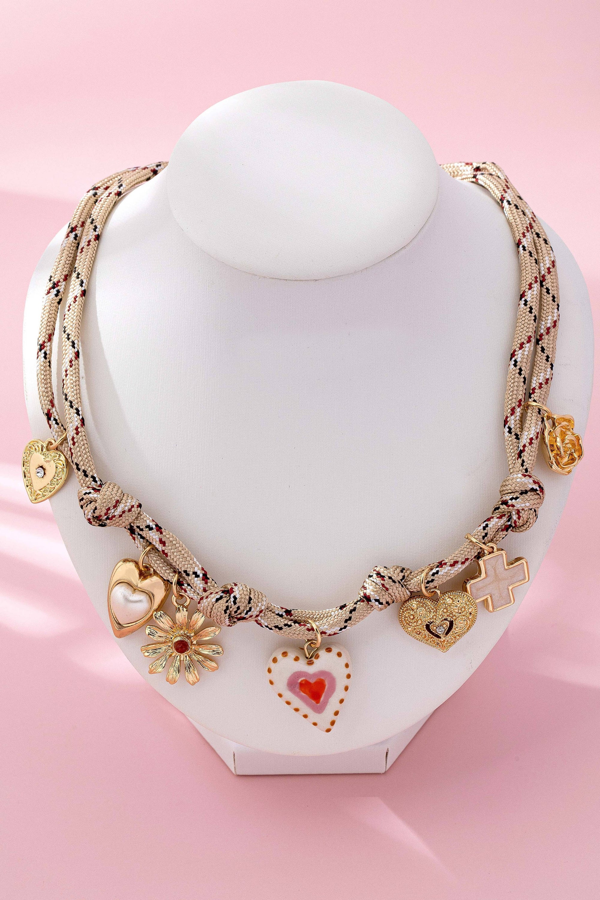 Ivory &amp; Red cord Multi-Charm Boho Necklace | 80N92742: GOLD JOSSLYN by wall to wall 