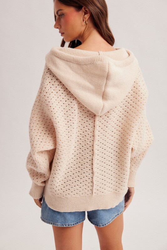 Cream Hooded Open Knit Long Sleeve Sweater Long sleeve Hem &amp; Thread 