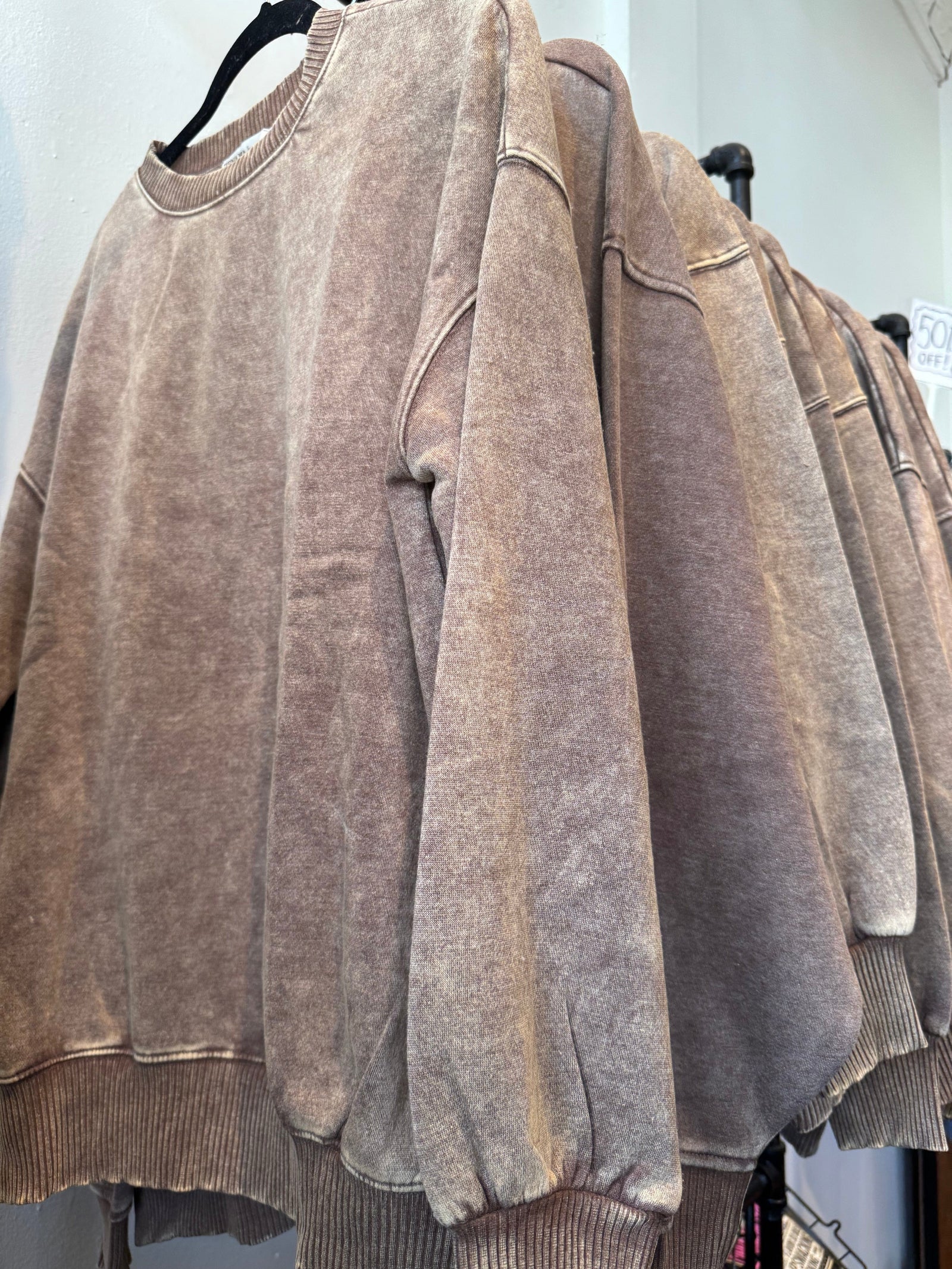 Mocha Vintage Wash Crewneck Sweatshirt Long sleeve Zenana 