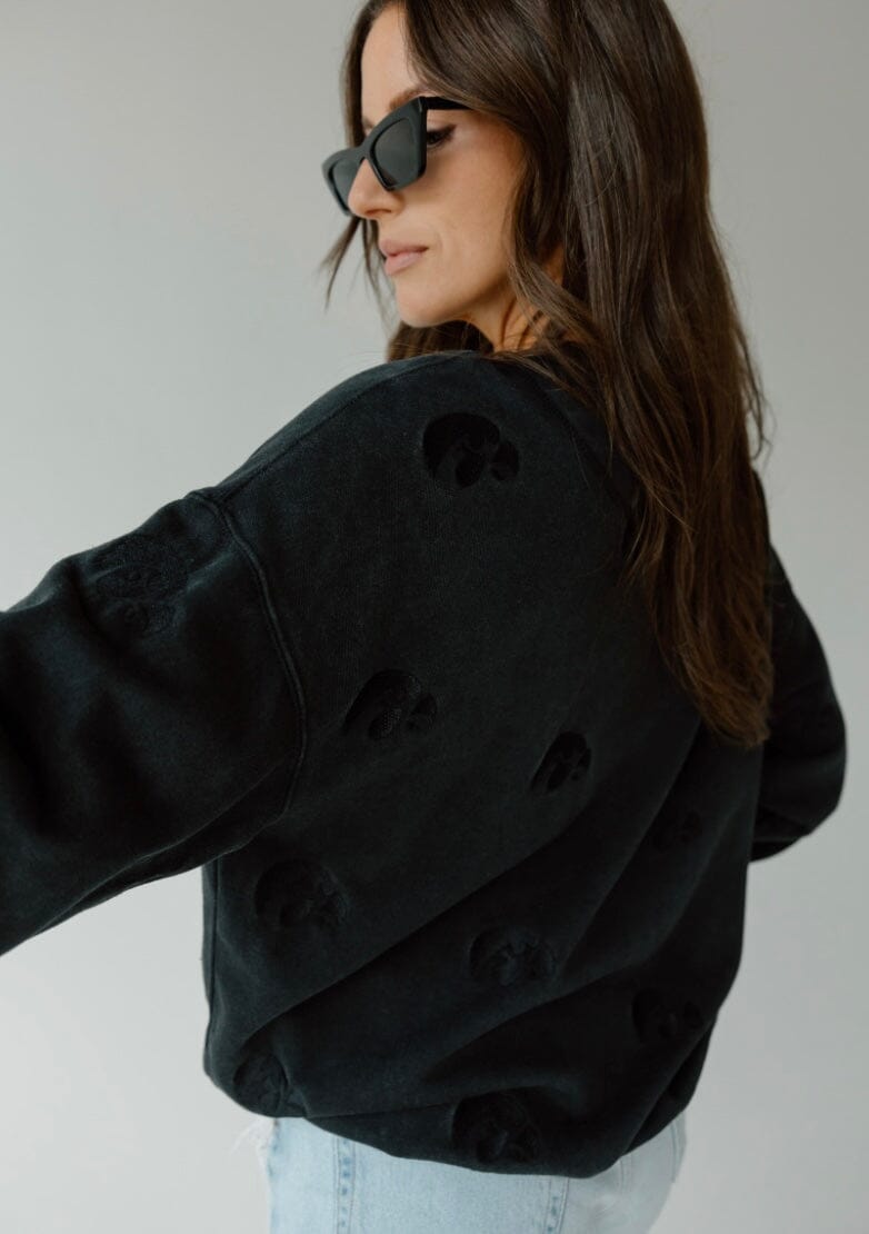 Black on Black Iowa Hawkeyes Embroidered Crewneck Sweatshirt Long sleeve Game Day Social 