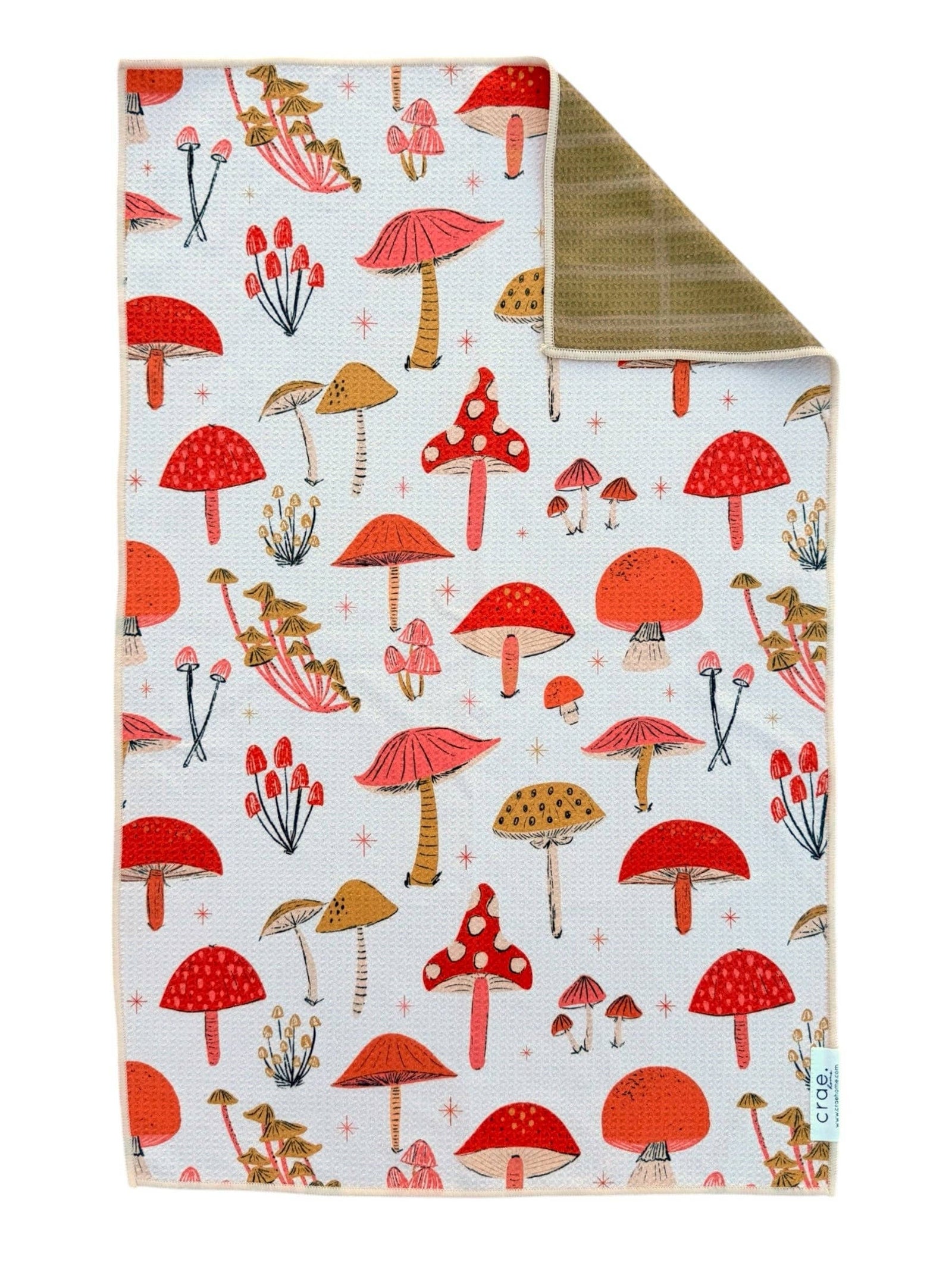 Toadstool Tales: Reversible Hand Towel: Cream/Green / 19x29in Crae.Home 