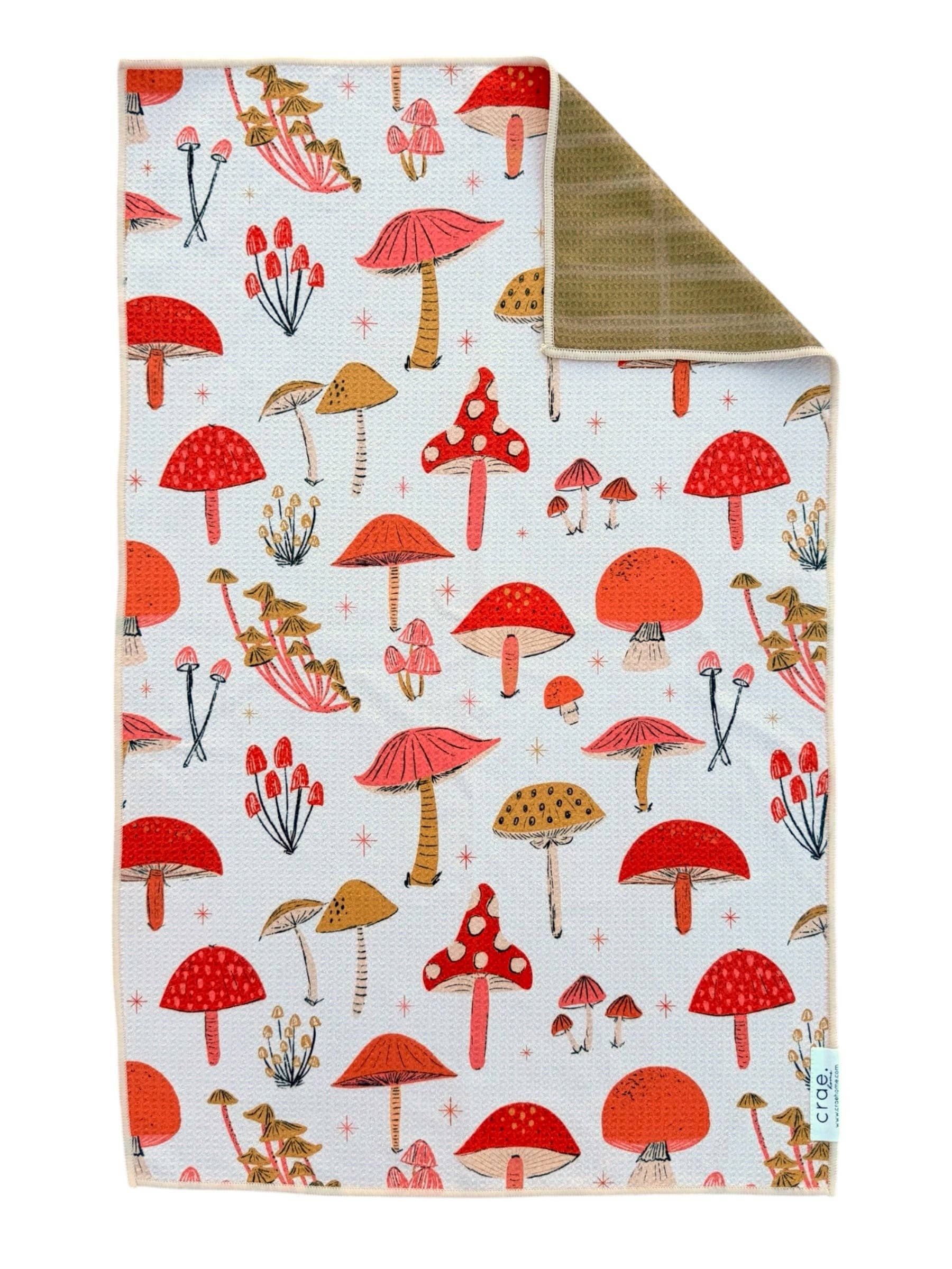 Toadstool Tales: Reversible Hand Towel: Cream/Green / 19x29in Crae.Home 